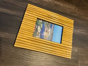 Super cool new bamboo picture frame 8”10” overall for a 4”x6” photo new unused - Picture 1 of 3