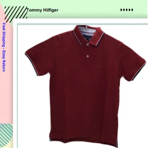 Tommy Hilfiger Men Classic Fit Short Sleeve Cotton Polo, Burgundy, M - Picture 1 of 2