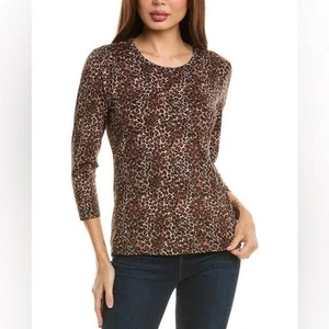 J.McLaughlin Catalina Top Leopard Print S Small 3/4 Sleeve Scoop Stretch - Picture 1 of 5