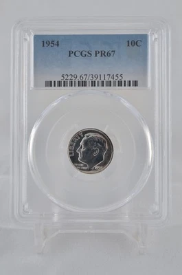 PR67 1954 PCGS GRADED PROOF SILVER ROOSEVELT DIME RARE UNC. NATURALLY TONED COIN - Image 1 of 4