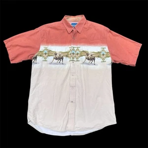 Vintage Wrangler Western Shirt Men Size XL Bull Pearl Snap Cowboy Graphic Aztec - Picture 1 of 14