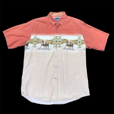 Vintage Wrangler Western Shirt Men Size XL Bull Pearl Snap Cowboy Graphic Aztec - Image 1 of 4