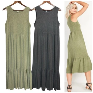 Two Old Navy Tiered Slub-Knit Midi Long Tank Cottagecore Prairie Dress Size M - Picture 1 of 6