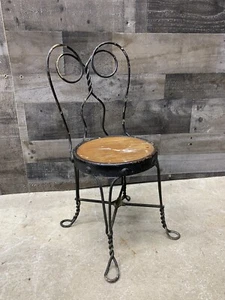Antique Ice Cream Parlor Chair Wrought Iron Child Seat Metal Victorian Doll Vtg - Picture 1 of 8