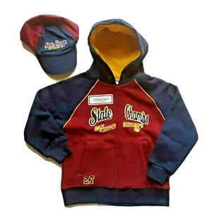 New Boys Fleece Baseball Hoodie Jacket Size XS 4 - 5 Zip Multicolor & Ball Cap - Picture 1 of 4