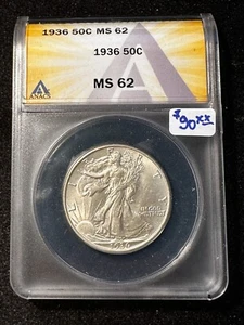 1936 WALKING LIBERTY ANACS MS 62 288 - Picture 1 of 4