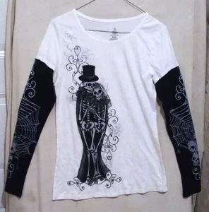 Skeleton Couple Misses White Sz 7/8 Short Sleeve w/ Black Long Sleeve Inset Tee - Picture 1 of 13