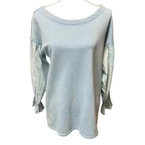 Anthropologie Pilcro Mixed-Media Pullover Top Ruffle Cuff Blue Size Small NWT - Picture 1 of 16