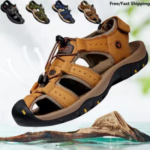 Summer Mens Leather Sandals Casual Slippers Beach Outdoor Hiking Shoes Plus Size - Picture 1 of 14