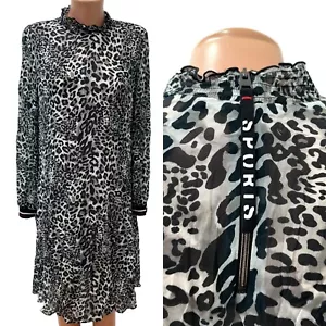 Marc Cain Gr.N4 De 40 - M Chiffon Dress Grey Animal Long Sleeve Collar Logo - Picture 1 of 10