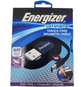 ENERGIZER ULTIMATE Tangle-free Braided Magnetic Cable 4FT USB A to TYPE-C Black - Picture 1 of 8