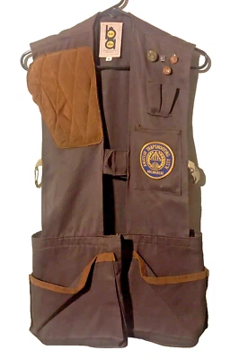 Vtg Bob Allen Gun Club Shooting Vest Brown Hunt Trap Skeet Med Pins/Patch FLAW - Image 1 of 4