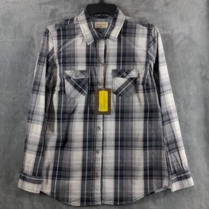 Camisa impermeable para dama talla S gris acero a cuadros doble bolsillo con botones nueva con etiquetas - Imagen 1 de 13