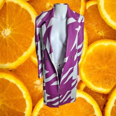 Jacket Hub Purple Emily in Paris White Geometric Print Double Breasted Jacket - Image 1 of 4