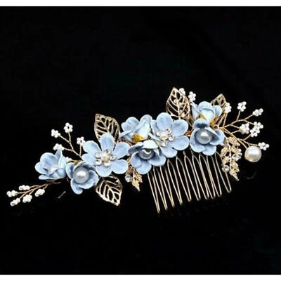 Cristal Perles De Fleur de  Cheveux Peigne Mariage Épingles à Cheveux Bijoux - Photo 1/4