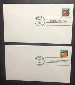 USPS FDC SCOTT#3491-3492 34c Apple & Orange  March 2001 - Picture 1 of 3