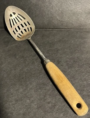 Vintage A & J Slotted Kitchen Spoon, Chrome Plated, 12” Long, Made In USA - Image 1 of 4