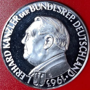 GERMANY 1963 ARGENTEUS 3 DUCAT SILVER PROOF PRESIDENT ERHARD INAUGURATION 50mm - Picture 1 of 11