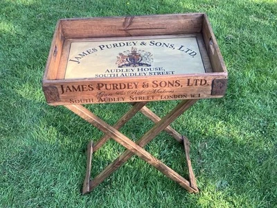 Butler  Tray Purdey Gun makers Vintage Style Waxed Wood Folding Legs - Image 1 of 4