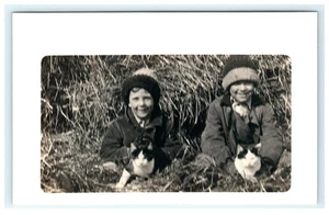 1904-1918 Echtfoto Postkarte von Kindern mit Katzen in Anita, Iowa - Bild 1 von 2