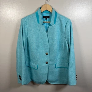 Giacca blazer Talbots taglia 14 W blu misto lana spina di pesce carriera business - Foto 1 di 12