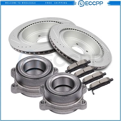 Rear Rotors Ceramic Brake Pads + Wheel Hub Bearings for Infiniti QX60 Pathfinder Foto 1 de 4