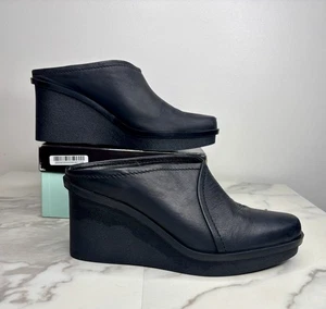 Donald J Pliner Cuero Negro “Antiguo Vachetta” Cuña Mula (leer) Usado en Excelente Condición Talla 9 - Imagen 1 de 7