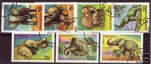 JUEGO DE 7 ELEFANTES TANZANIA1991 F.USADO   - Imagen 1 de 1