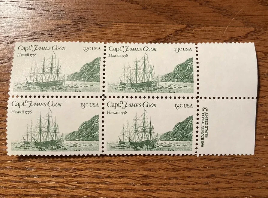 Block of 4 U.S. Stamps: “Capt. James Cook Hawaii 1778” - Image 1 of 1