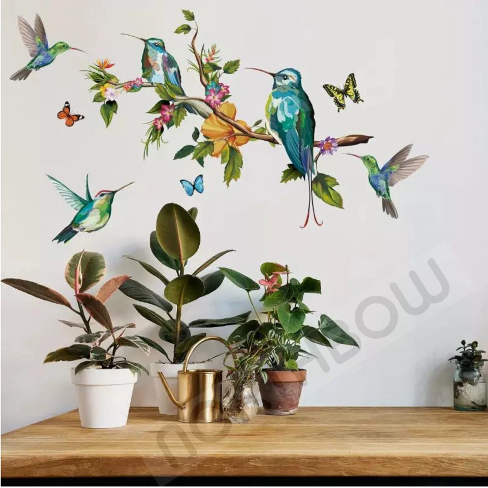Attract Cute Hummingbird Standing on Crabapples Tree Branch Flower Wall Decal - image 1 of 4
