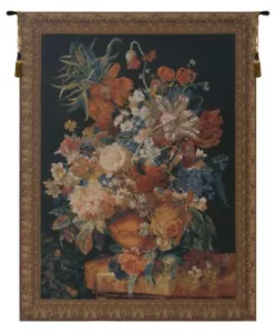 TERRACOTTA FLOWERS BELGIAN FLORAL Still Life Bouquet Wall TAPESTRY Art 42"x32" - Picture 1 of 3