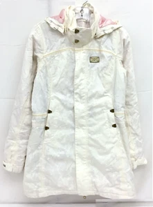 Helly Hansen Vtg White Gold Floral Parka Puffer Hood Hilton Winter Ski Jacket S - Picture 1 of 13