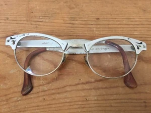 Vtg 12kGF 12k Gold Filled Art Craft Silver Tone Floral Cat Eye Glasses Frames - Picture 1 of 9