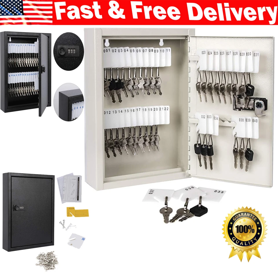 Key Storage Lock Box with Code Locking Cabinet Wall Mount Key Hooks & Tags Label - Image 1 of 1