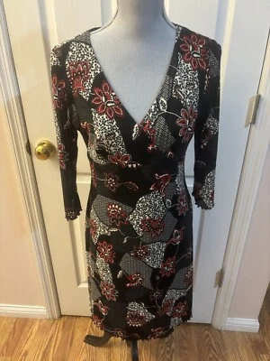 Feminine MICA Black Red  Floral Dress, Size Medium - Image 1 of 4