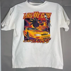 VTG Tultex Shirt Kids M White Track Gear Graphics Las Vegas Nascar Flag FLAWS - Picture 1 of 10