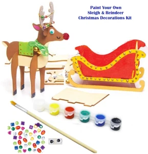 Kinder malen Ihren eigenen Weihnachtsschlitten & Rentier Dekorationen Bastelset Malen Edelsteine - Bild 1 von 5