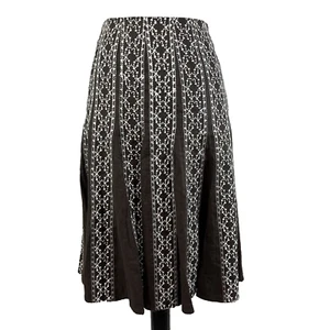 Style & Co Skirt size 4 Brown Linen White Floral Embroidery Midi Flared Modest - Picture 1 of 9