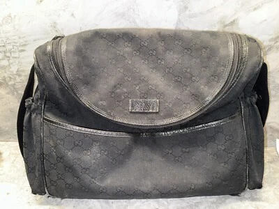 GUCCI Canvas Monogram Diaper Bag Black On Black GG - Image 1 of 4