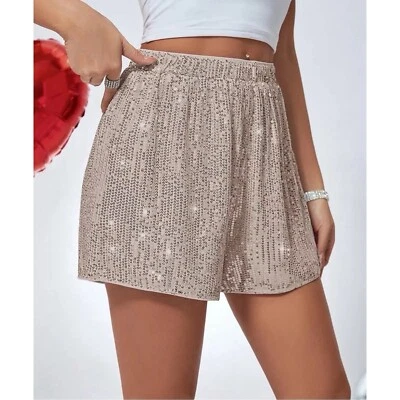 Women’s Cotton Bleu Gold Sequin Shorts Stretchy Waist lined Size S/M/L/XL NWT - Image 1 of 4