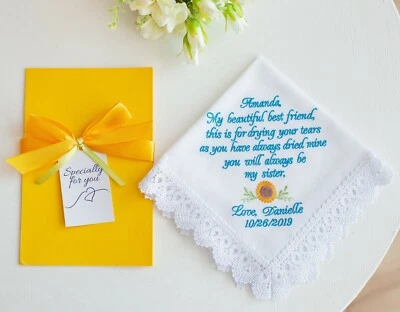 Pañuelo de boda girasol regalo nupcial de Dama de Honor pañuelo bordado Foto 1 de 4