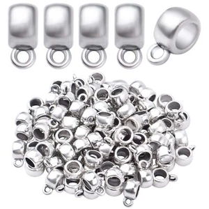 100pcs Antique Silver Bail Tube Beads Tibetan Alloy Tube Spacer Beads Vintage... - Afbeelding 1 van 7