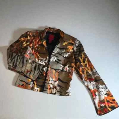 Vintage JS Collections Silk Blend Floral Coral Tiger Stripe Orange Blazer, 10P - Image 1 of 4