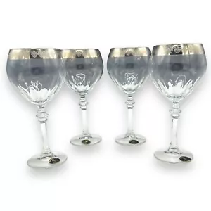 Cristalleria Fratelli Fumo Wine Goblets Glasses Silver Fleur de Lis Rim Set of 4 - Picture 1 of 8