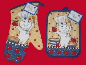 FS NWT Pillsbury Doughboy DOUGHLICIOUS OVEN MITT & POT HOLDER SET 2 PIECES 1998 - Picture 1 of 5