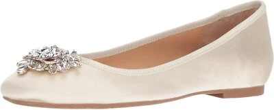 NEW $199 BADGLEY MISCHKA JEWELED BALLET FLATS SHOES SATIN IVORY 11 - Image 1 of 4