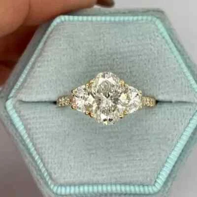 4 Ct Oval Cut Lab Grown IGI Certified Diamond Wedding Ring 14K Solid Yellow Gold - Image 1 of 4