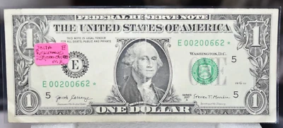 VERY RARE FROM SHEET 2017 A $1.00 STAR NOTE  VERY RARE LOW RUN 250K GOOD COND - Image 1 of 2