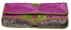 Vintage KC Malhan Perlen & Pailletten Clutch Geldbörse Indien Exquisit Unikat Atemberaubend - Bild 1 von 8