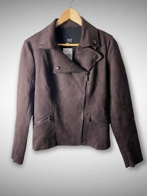 KUT FROM THE KLOTH Milana Faux Suede Drape Moto Jacket Brown Medium Womens Coat - Image 1 of 4